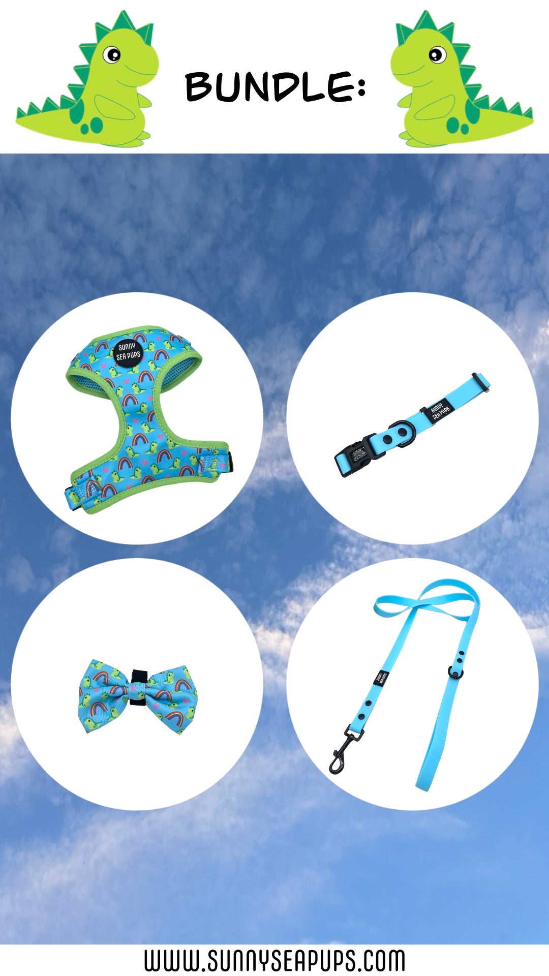 Lil Sea-Saurus - Bundle 3: Harness, Bow Tie, Waterproof Collar & Lead