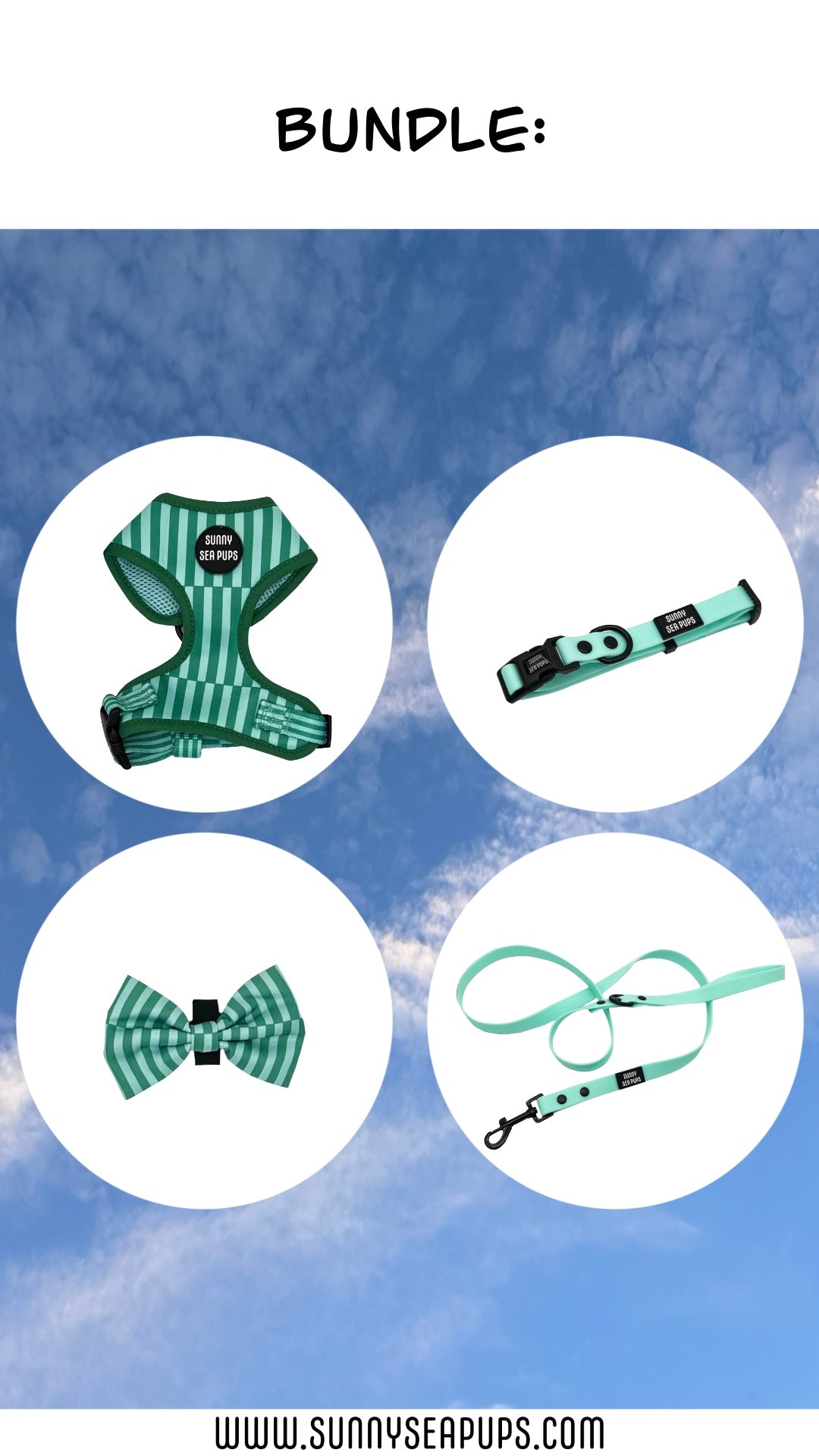 Coastal Calm - Bundle 3: Harness, Bow Tie, Waterproof Collar & Lead