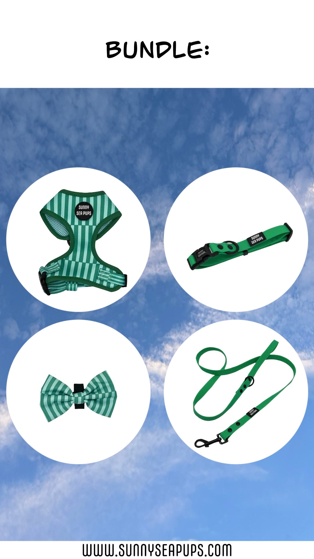 Coastal Calm - Bundle 3: Harness, Bow Tie, Waterproof Collar & Lead