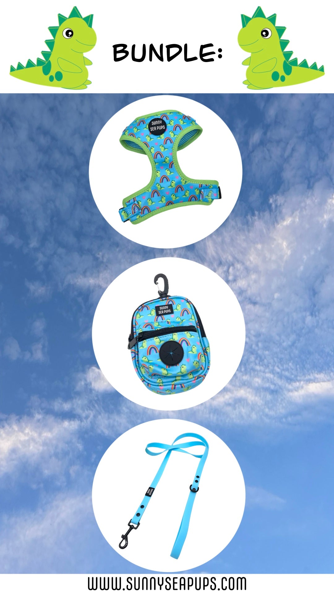 Lil Sea-Saurus - Bundle 5: Harness, Tums & Bums Pouch, Waterproof Lead