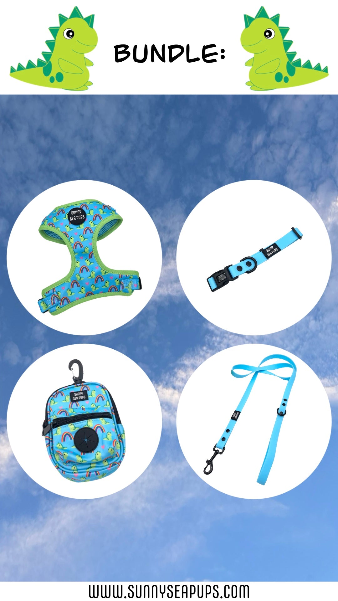 Lil Sea-Saurus - Bundle 2: Harness, Tums & Bums Pouch, Waterproof Collar & Lead