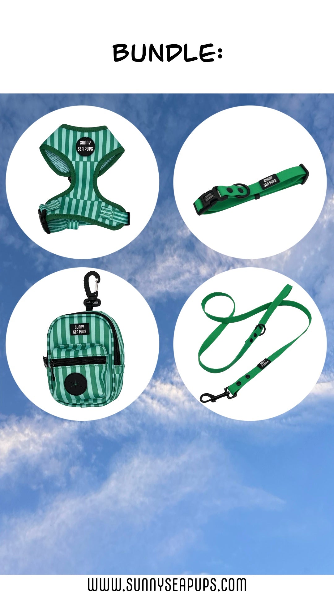 Coastal Calm - Bundle 2: Harness, Tums & Bums Pouch, Waterproof Collar & Lead