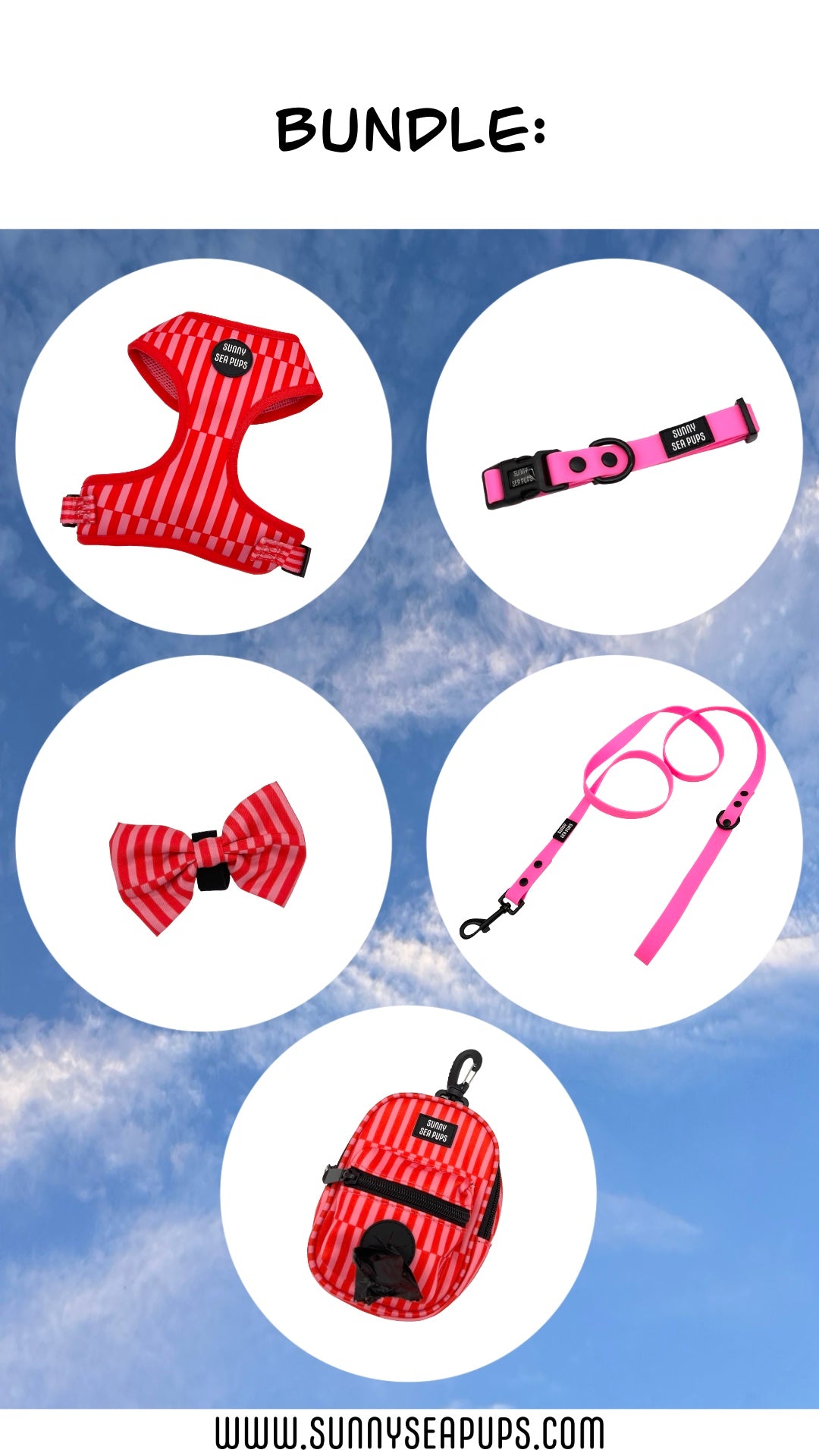 Blush Bay - Bundle 1: Harness, Bow Tie, Tums & Bums Pouch, Waterproof Collar & Lead